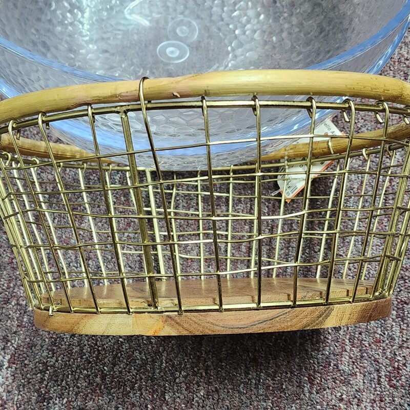 Round Wire Basket, Wood Base, Size: 10 In