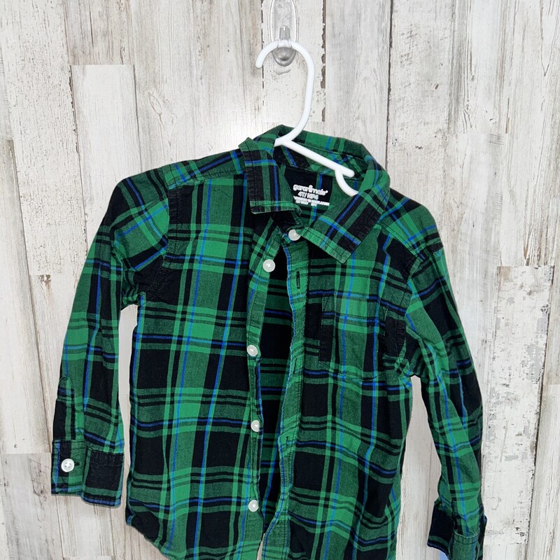 4T Green Plaid Button Up, Green, Size: Boy 2T-4T