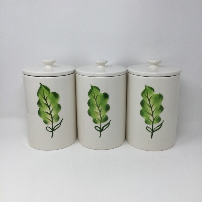 Pier 1 Leaf Canister Set,
Cream/Green,
Size: 8.5 X 5.5 In