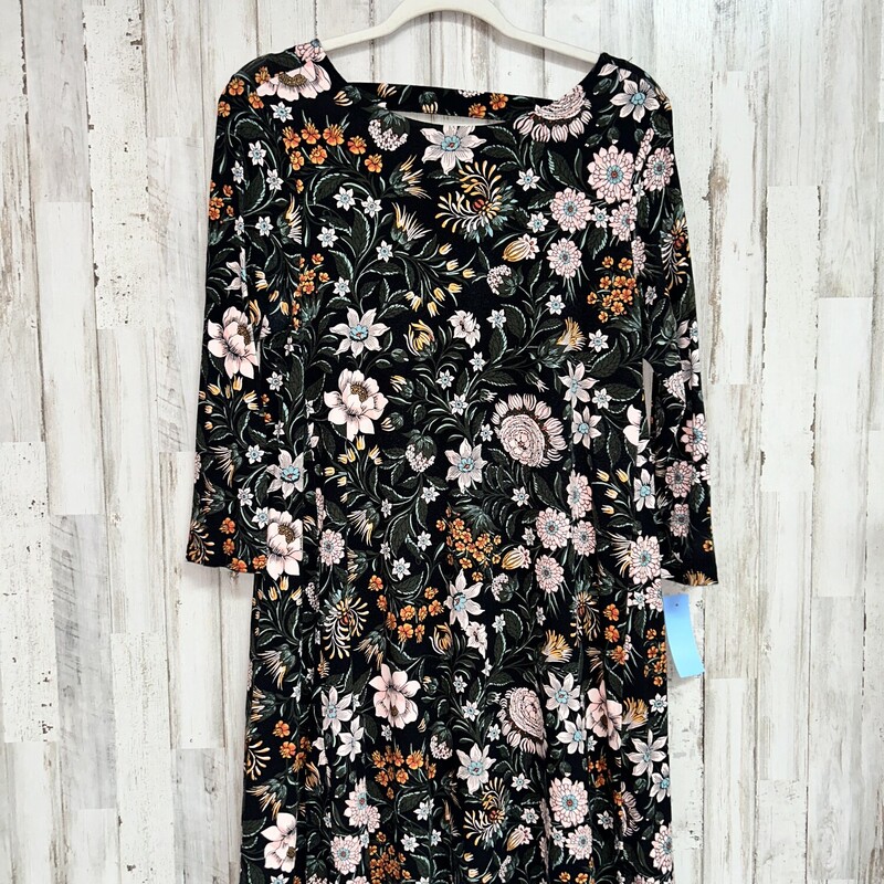 M Black Floral Printed Dr, Black, Size: Ladies M