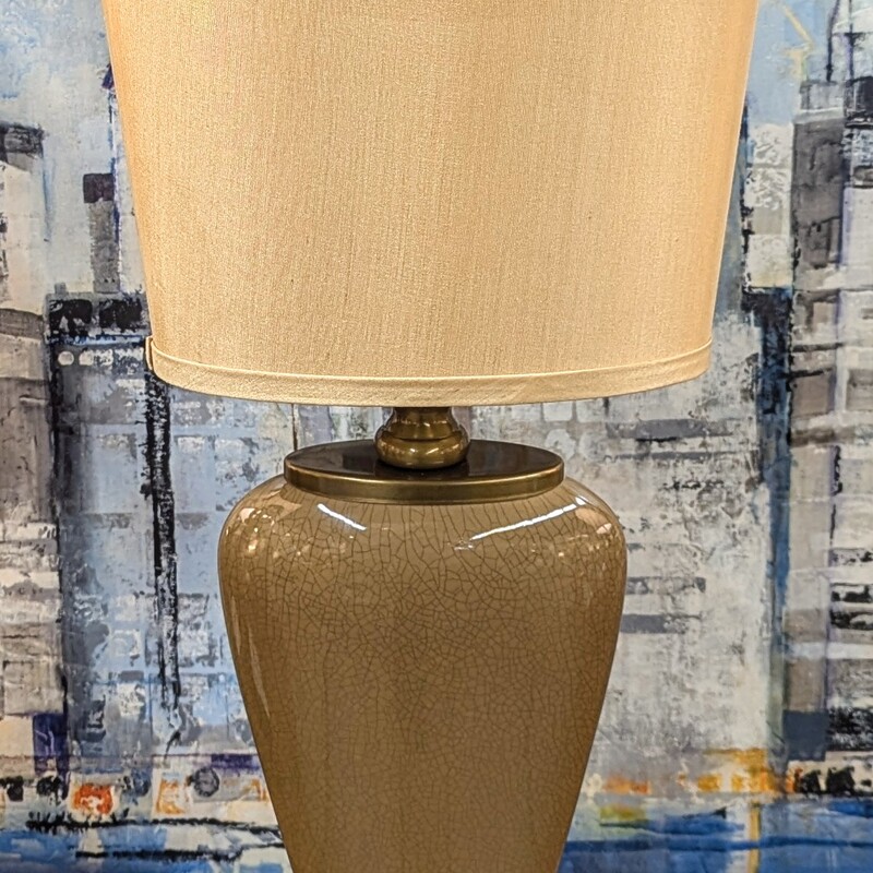 Crackle Metal Accents Lamp
Tan and Gold
Size: 11x21H