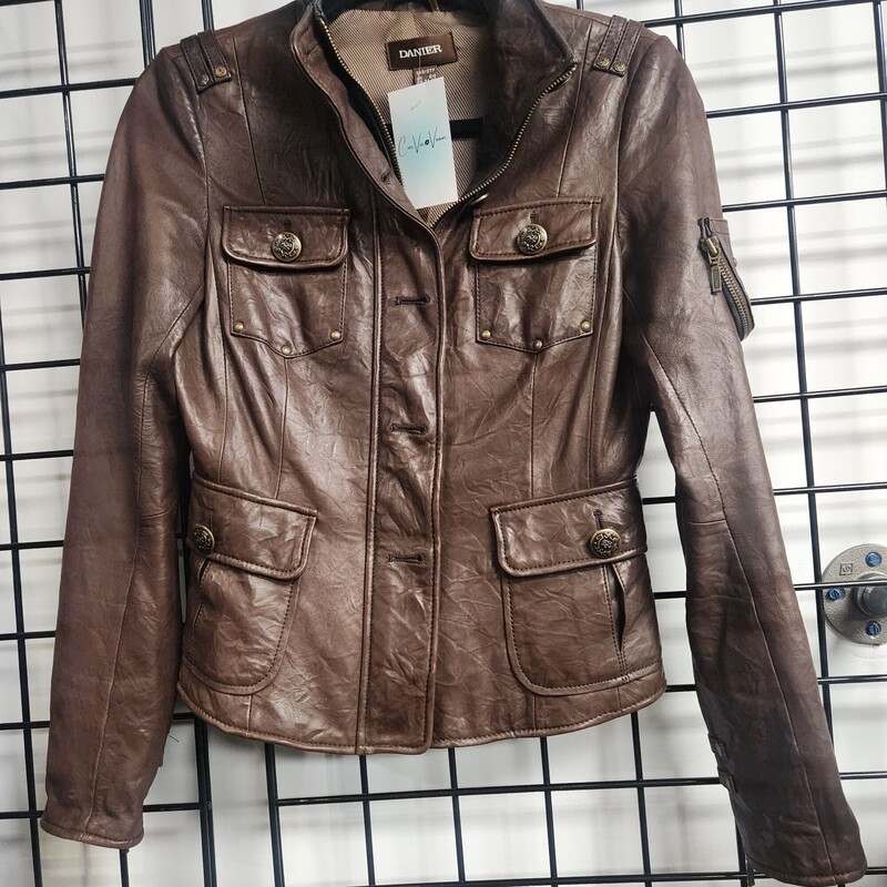 Danier Leather Jacket, Brown, Size: 2XS