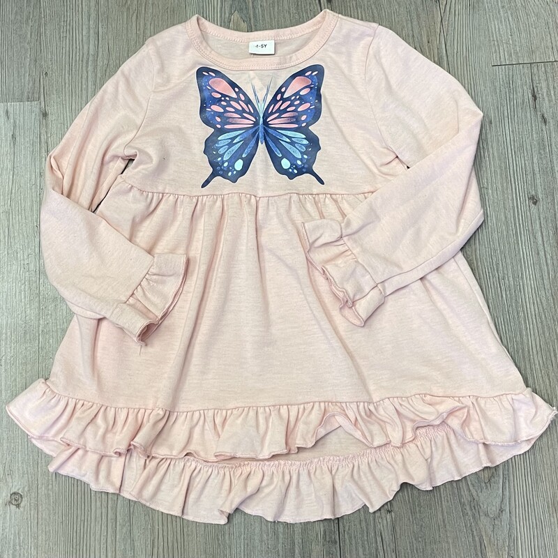 Butterfly LS Dress, Pink, Size: 4-5Y