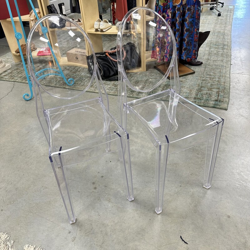 Two Ghost Chairs, Clear Acrylic. Sold as a PAIR.