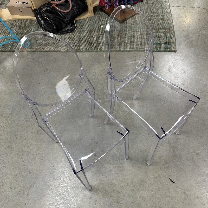 Two Ghost Chairs, Clear Acrylic. Sold as a PAIR.