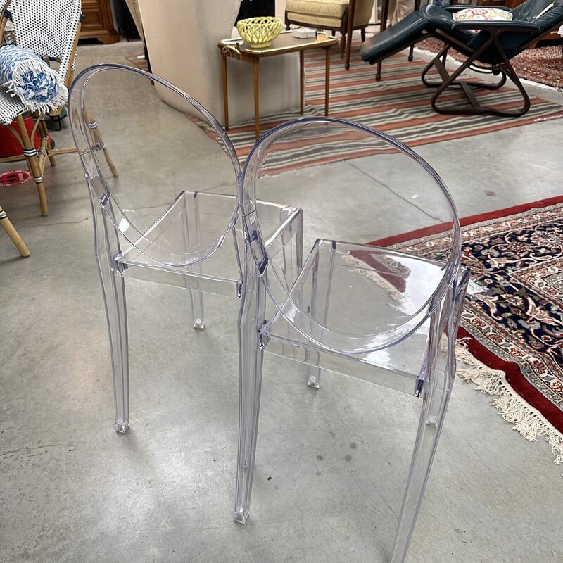 Two Ghost Chairs, Clear Acrylic. Sold as a PAIR.