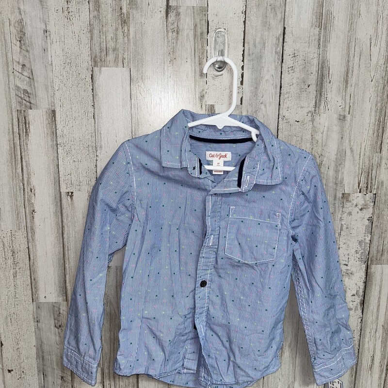 5T Blue Dotted Button Up, Blue, Size: Boy 5-8