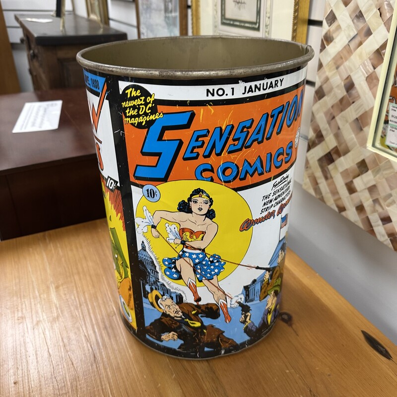 Vintage Metal Comics Waste Basket, Tin<br />
Size: 15in H