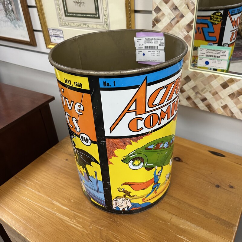 Vintage Metal Comics Waste Basket, Tin<br />
Size: 15in H