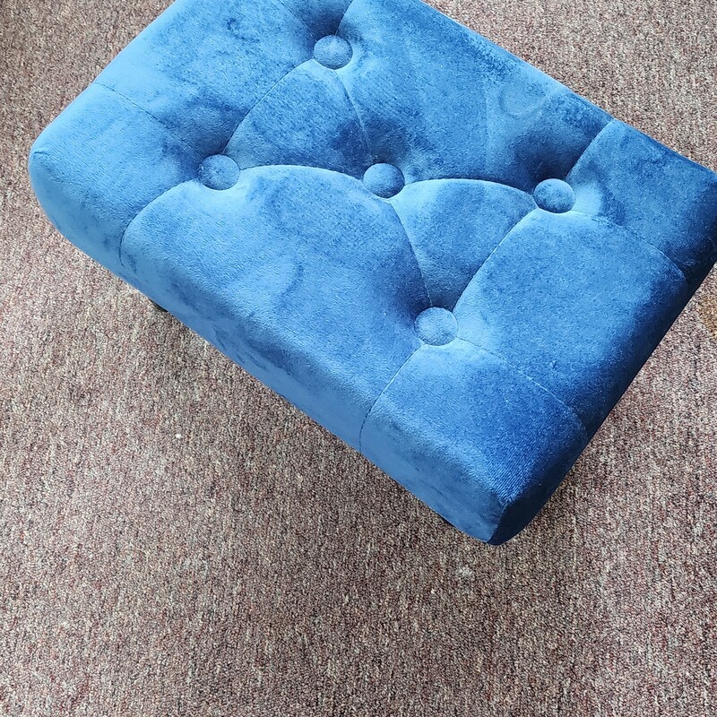 Velvet Footstool, Blue, Size: Small