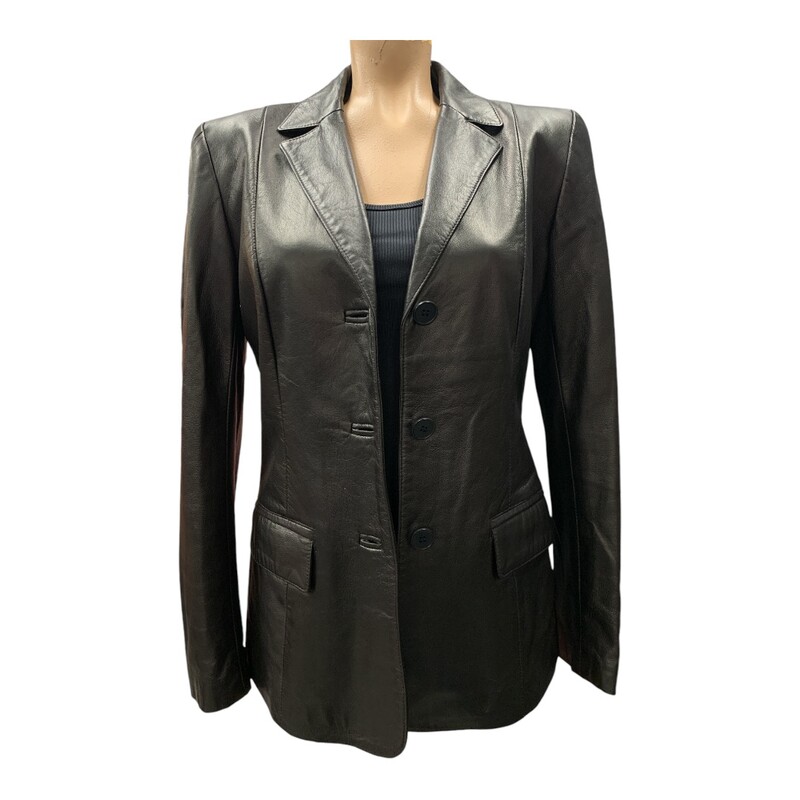 Danier Jacket Leather, Black, Size: S