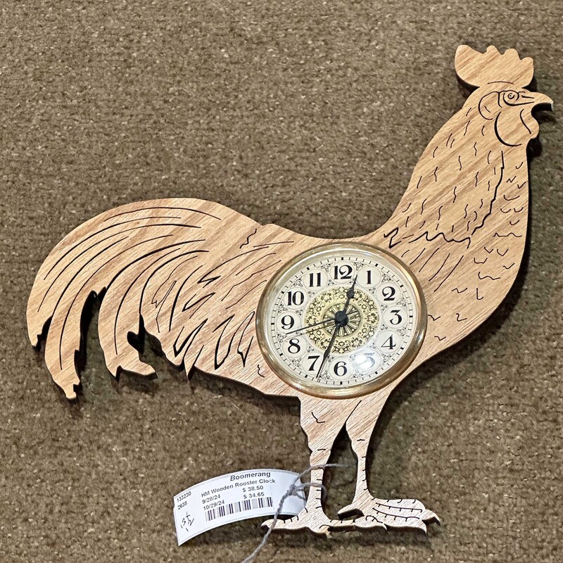 HM Wooden Rooster Clock