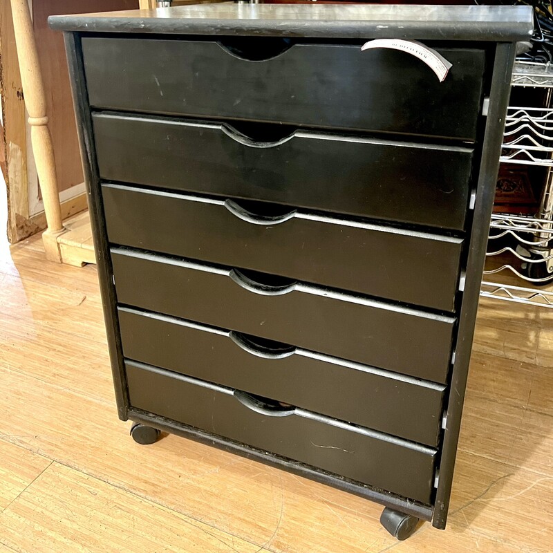 Cabinet 6 Drawers Black, AS IS, Size: 21x15x26