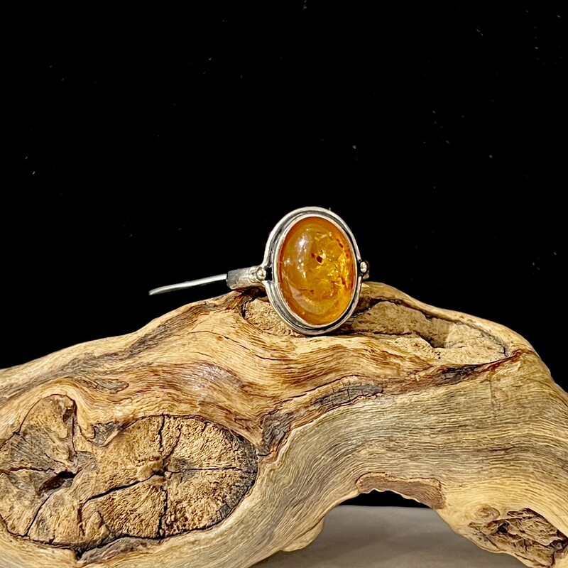 Sterling amber oval ring