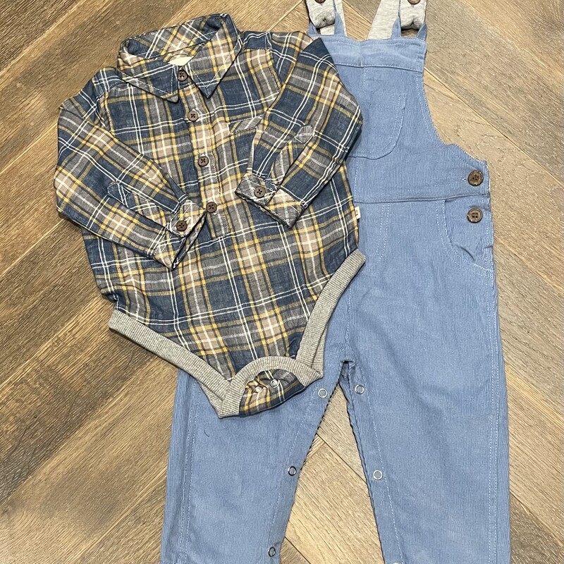 Me & Henry 2 Pcs Set, Blue/Yellow/Grey, Size: 9-12M
Corded Overalls & Plaid Onesie

New Samples!