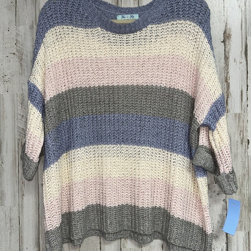 O/S Blue Stripe Knit Top, Blue, Size: Ladies O/S