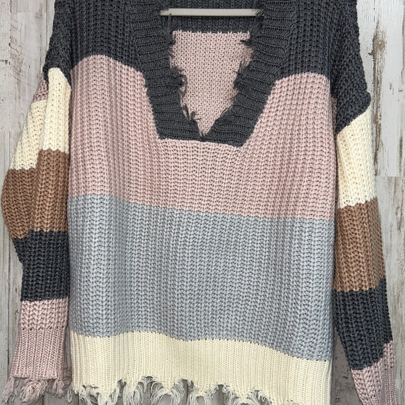 S Pink Stripe Fray Sweate, Pink, Size: Ladies S