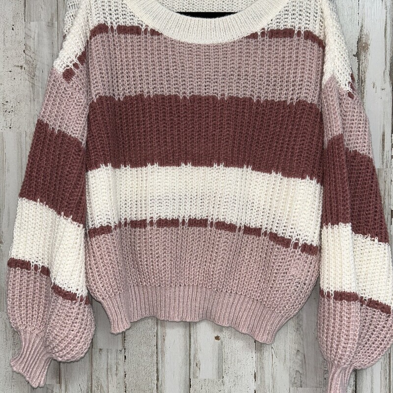 L Pink Stripe Knit Sweate