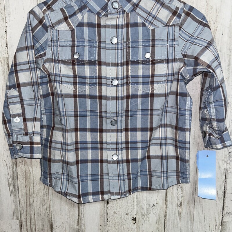 6/9M Blue Plaid Button Up, Blue, Size: Boy 0-9m