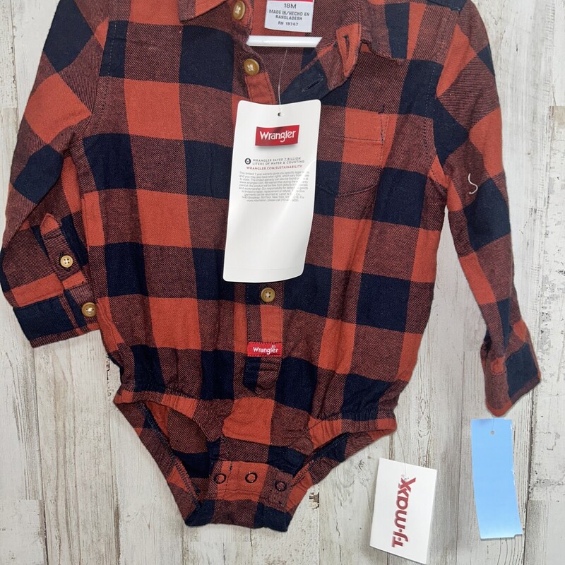 NEW 18M Rust Plaid Button, Orange, Size: Boy 12-24m