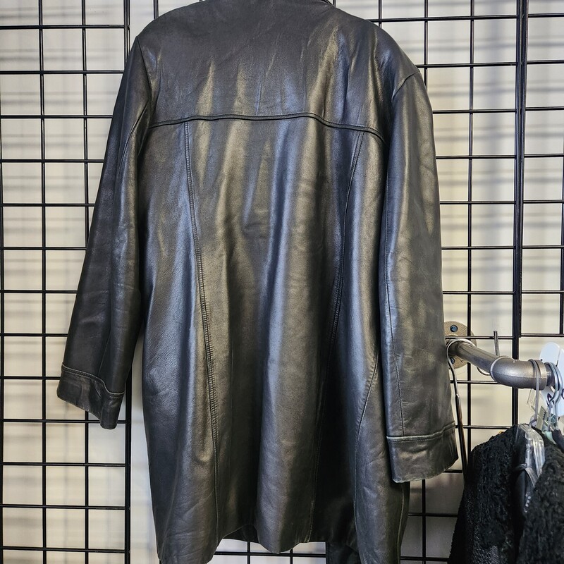 Danier Leather Coat, Black, Size: XL