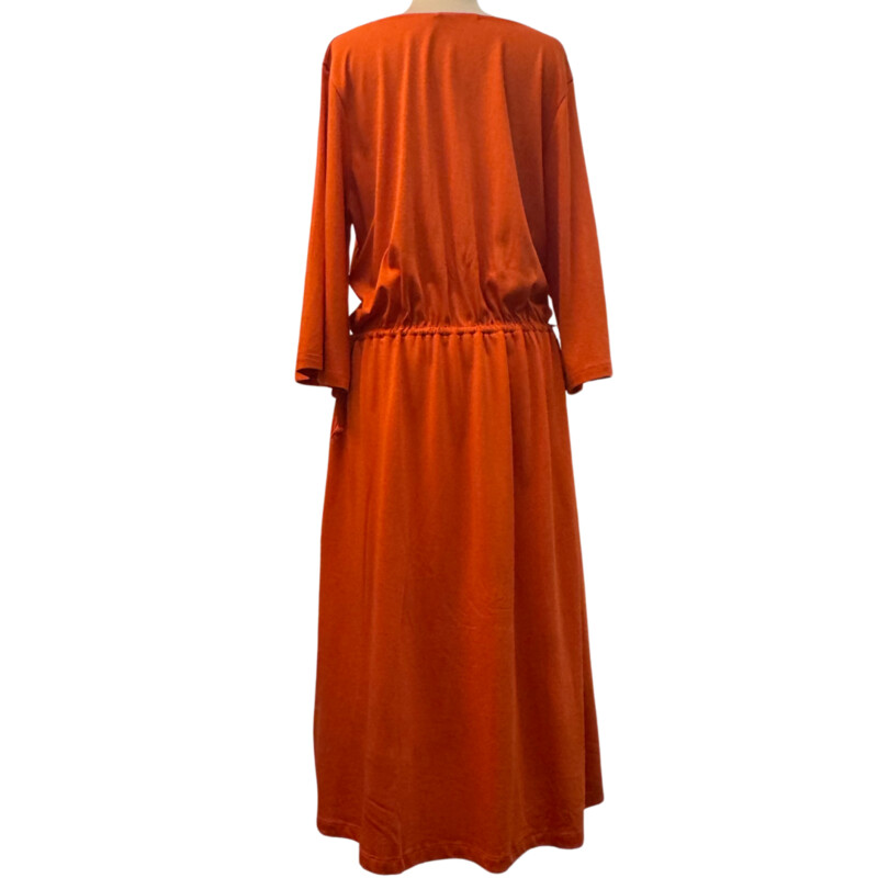 Gudrun Sjödén Dress<br />
Organic Cotton and Modal<br />
Drawstring Waist with Pockets<br />
3/4 Sleeves<br />
Color:  Orange<br />
Size: Large