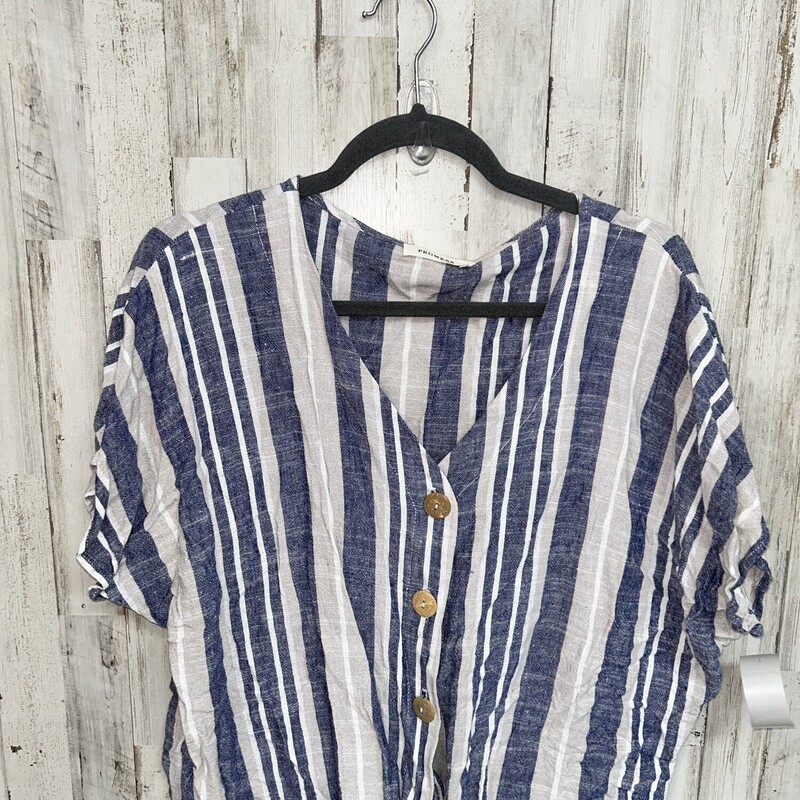 M Blue Stripe Button Top