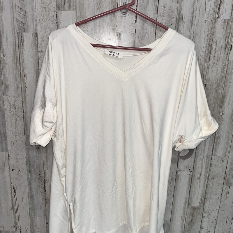 M Off White Vneck Top, White, Size: Ladies M