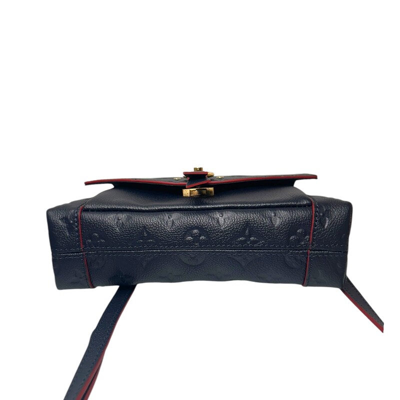 Louis Vuitton Shoulder Bag<br />
By Nicolas Ghesquière<br />
Rouge Empreinte Leather<br />
LV Monogram<br />
Brass Hardware<br />
Single Adjustable Shoulder Strap<br />
Single Exterior Pocket<br />
Canvas Lining & Dual Interior Pockets<br />
Push-Lock Closure at Front<br />
<br />
Dimensions: Shoulder Strap Drop: 20.75<br />
Height: 6.25<br />
Width: 8.75<br />
Depth: 2.5<br />
<br />
Date Code : SD 2128<br />
<br />
Comes with dust bag.