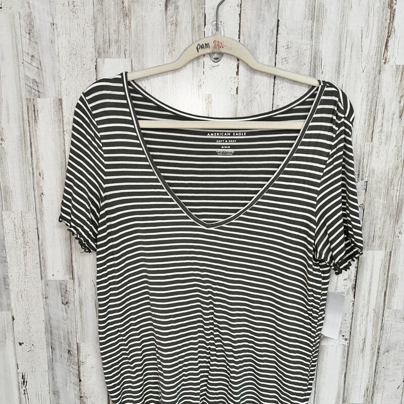 M Green Striped Tee, Green, Size: Ladies M