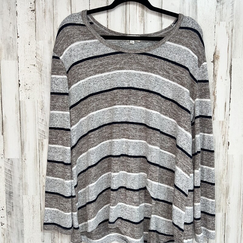 L Grey Stripe Knit Top