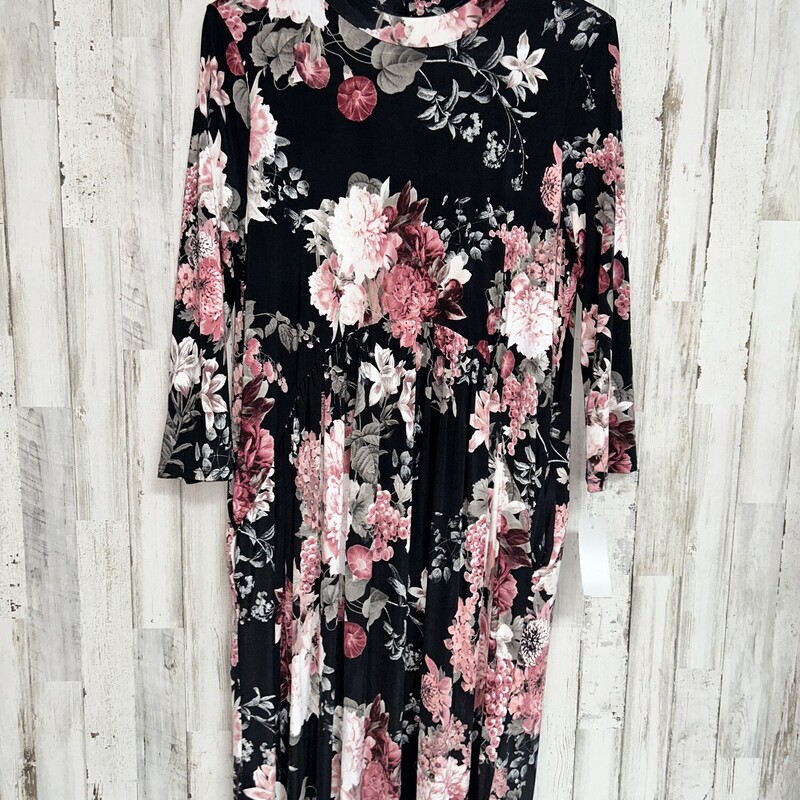 M Black Floral Print Dres