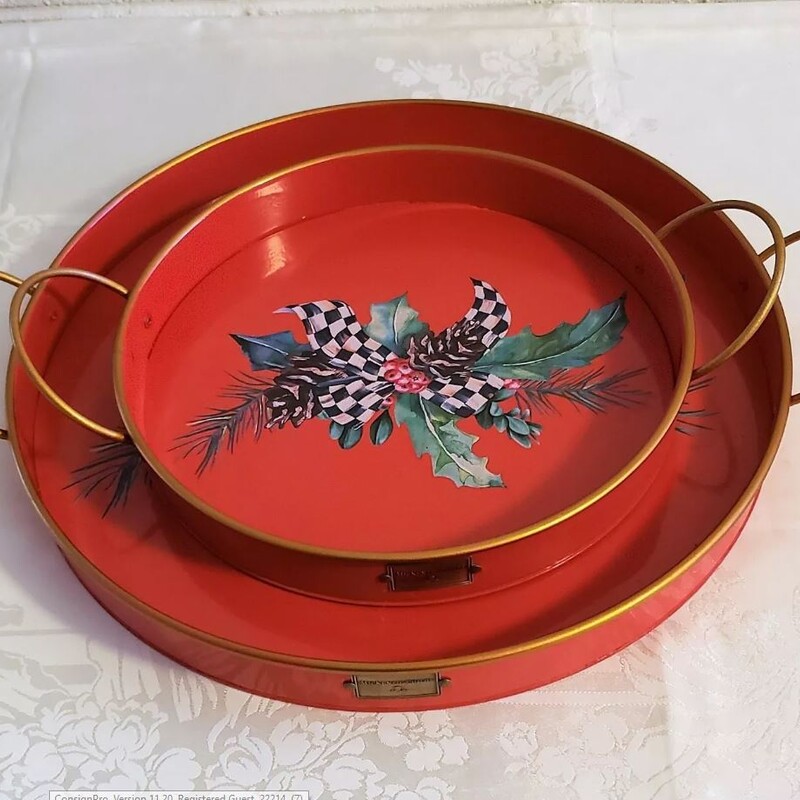 Mackenzie Childs Set of 2 Metal Holly Trays
Red Gold Black White Size: 12W 16W
Box included