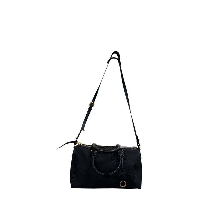 Prada Logo Jacquard Boston Bag<br />
Black Canvas<br />
Code: 1BB676<br />
Factory Code: 204<br />
Comes with detachable strap<br />
Dimensions: 13 LX 9H