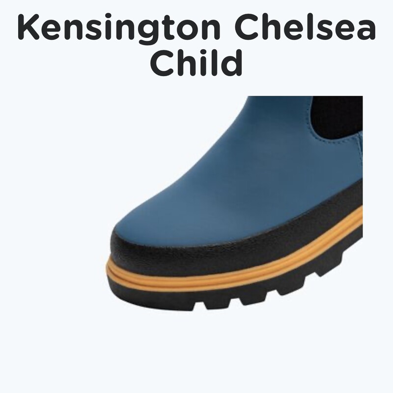 Kensington Chelsea Little Kid, Selvage Blue, Size: C6<br />
<br />
Meet our latest take on the adventure-ready Kensington Chelsea boot. Upgraded with a new upper made from Susterra, a corn-based PU, rubber mudguard for extra durability and protection (goodbye, toe scuffs), along with stretchy elastic side panels to make putting them on a breeze. To top it off, we’ve given this boot a rubber outsole for superior traction in all weather conditions.<br />
Materials<br />
Corn-based PU Upper<br />
Rubber Mudguard<br />
Elastic Side Panels<br />
Treklite TPR Outsole<br />
Open Cell Foam Insole