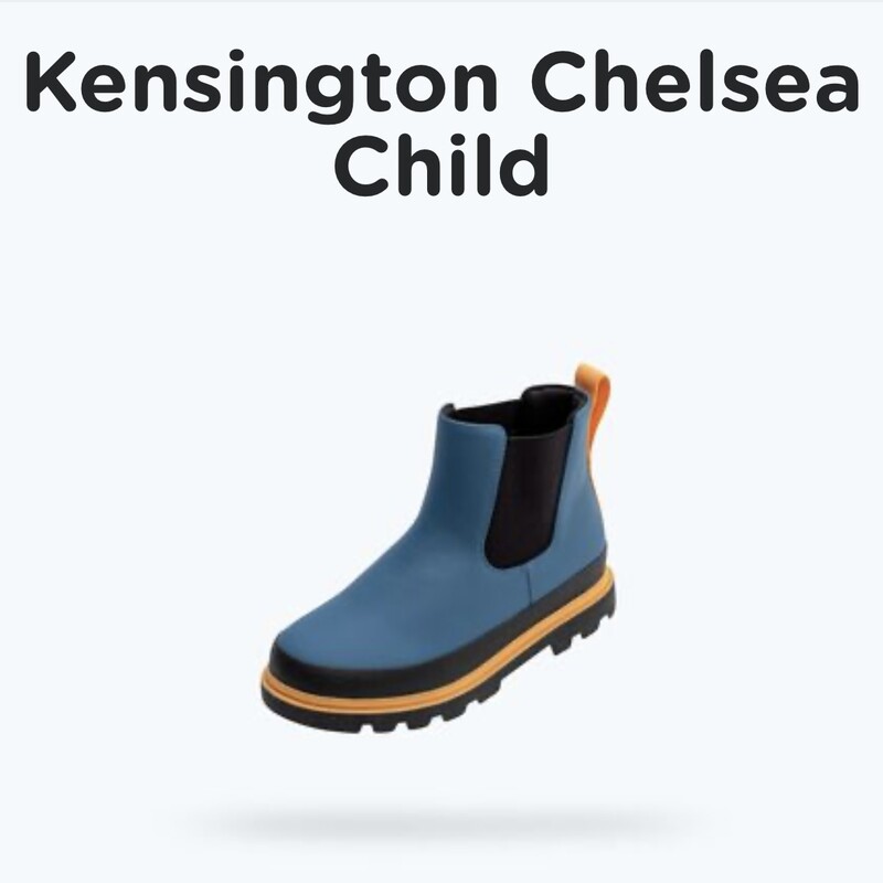 Kensington Chelsea Little Kid, Selvage Blue, Size: C6<br />
<br />
Meet our latest take on the adventure-ready Kensington Chelsea boot. Upgraded with a new upper made from Susterra, a corn-based PU, rubber mudguard for extra durability and protection (goodbye, toe scuffs), along with stretchy elastic side panels to make putting them on a breeze. To top it off, we’ve given this boot a rubber outsole for superior traction in all weather conditions.<br />
Materials<br />
Corn-based PU Upper<br />
Rubber Mudguard<br />
Elastic Side Panels<br />
Treklite TPR Outsole<br />
Open Cell Foam Insole