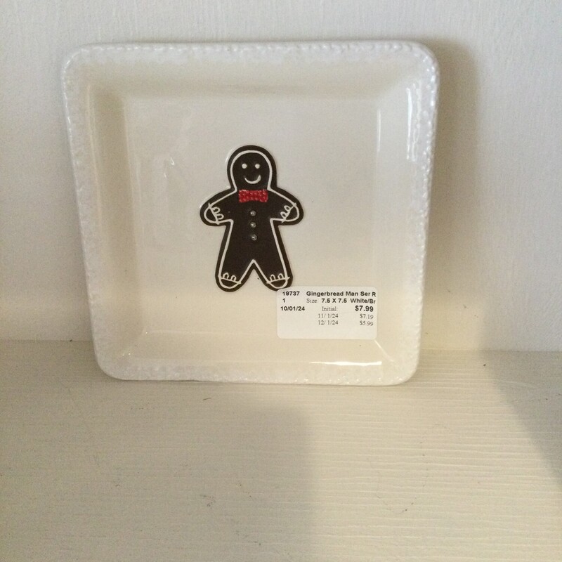 Gingerbread Man Server,
White/Brown/Red,
Size: 7.5 X 7.5 In