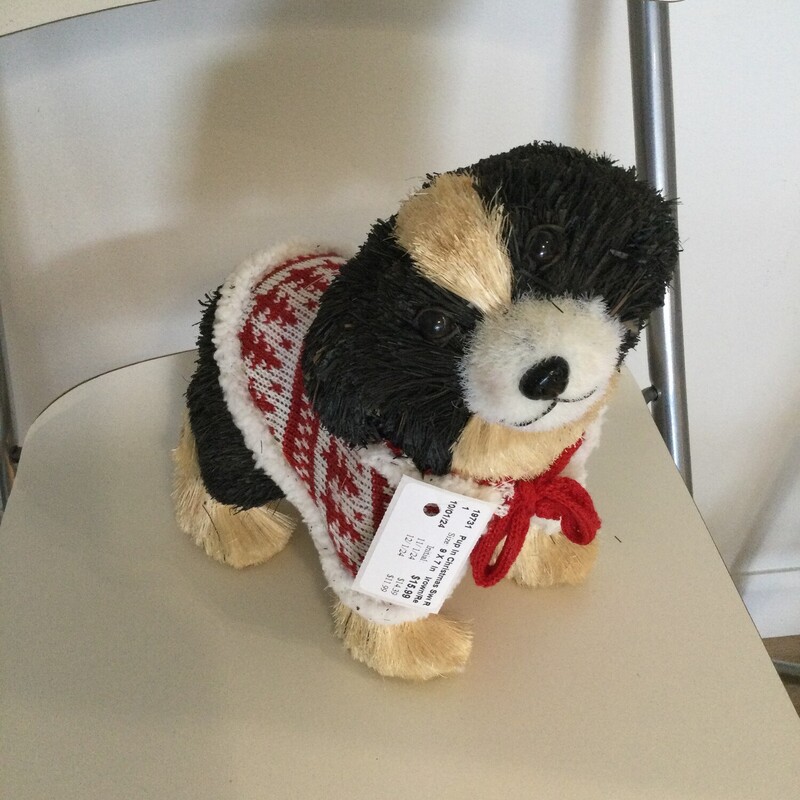 Pup In Christmas Sweater,
Brown/Red/White,
Size: 9 X 7 In