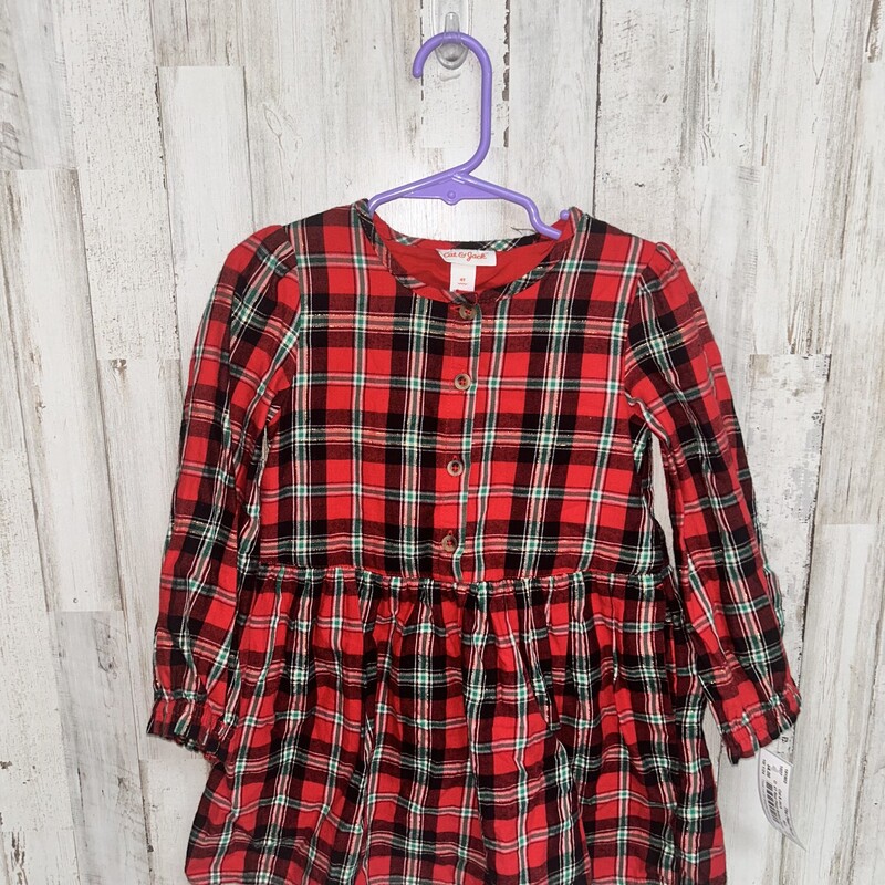 4T Red Plaid Button Dress, Red, Size: Girl 4T