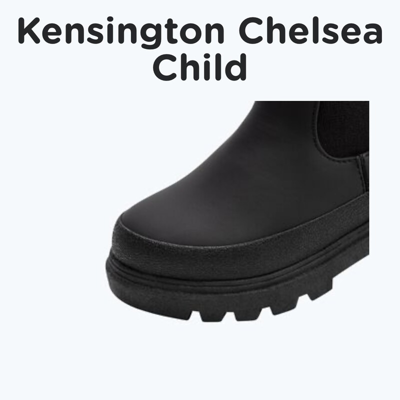 Kensington Chelsea Little Kid, Jiffy Black, Size: C6<br />
<br />
Meet our latest take on the adventure-ready Kensington Chelsea boot. Upgraded with a new upper made from Susterra, a corn-based PU, rubber mudguard for extra durability and protection (goodbye, toe scuffs), along with stretchy elastic side panels to make putting them on a breeze. To top it off, we’ve given this boot a rubber outsole for superior traction in all weather conditions.<br />
Materials<br />
Corn-based PU Upper<br />
Rubber Mudguard<br />
Elastic Side Panels<br />
Treklite TPR Outsole<br />
Open Cell Foam Insole