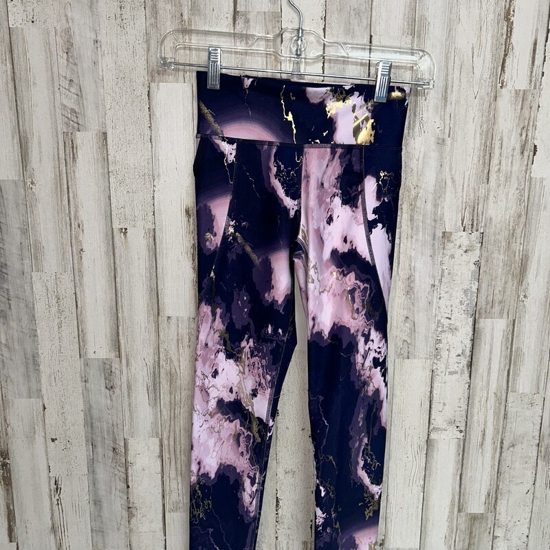 8 Purple/Gold Print Leggi, Purple, Size: Girl 7/8