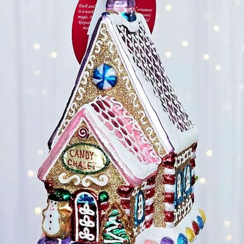 Radko Candy Chalet Ornament
White Multicolored Size: 3.5 x 6.5H
Retails: $69+