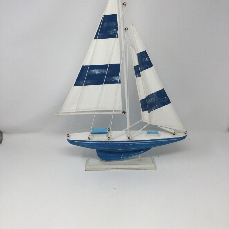 Sailboat Model, White/Blue, Size: 13X20