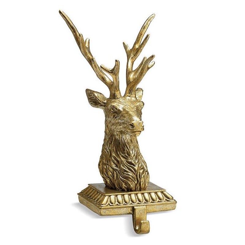 Frontgate Deer Stocking Holder<br />
Gold Silver<br />
Size: 5 x 4 x 15H<br />
Retail $60<br />
Matching Holders Sold Separately