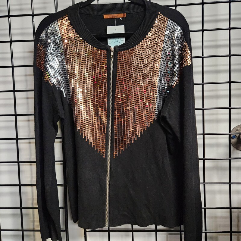 Belldini Sequined Sweater, Black, Size: L