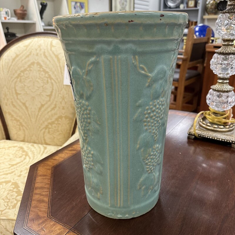 McCoy Vintage Umbrella Stand, Aqua (unmarked)<br />
Size: 9 X 15