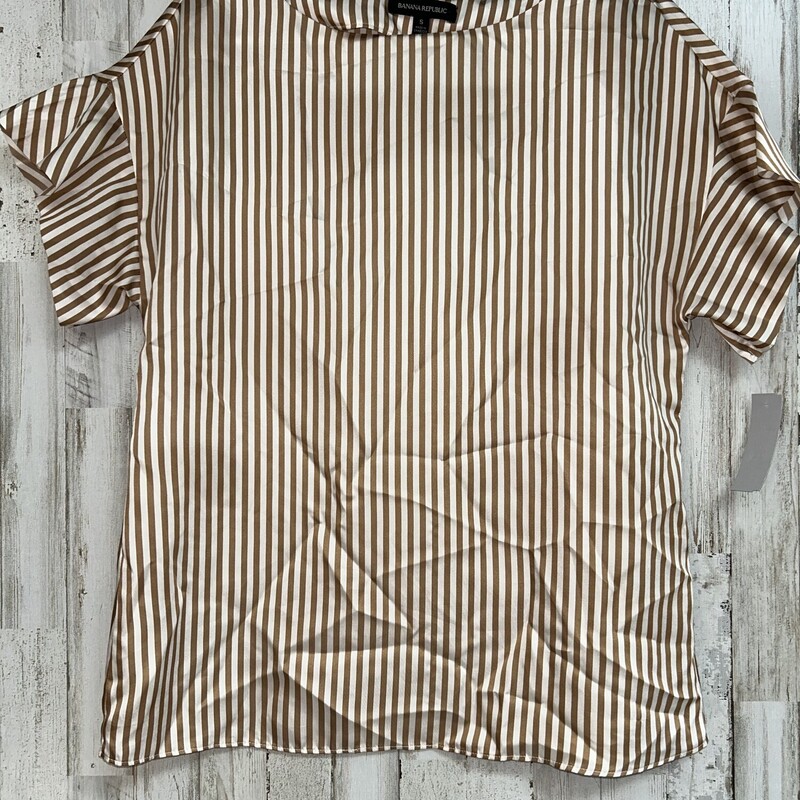 S Tan Stripe Satin Top