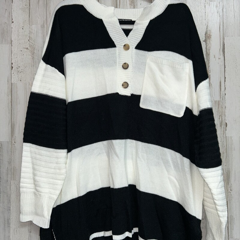 L Black Stripe Button Swe