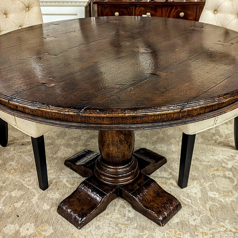 Pottery Barn Round Wood Pedastal Table
Distressed Brown Wood
Size: 48 x 30H
As Is- Minor Surface Blemish