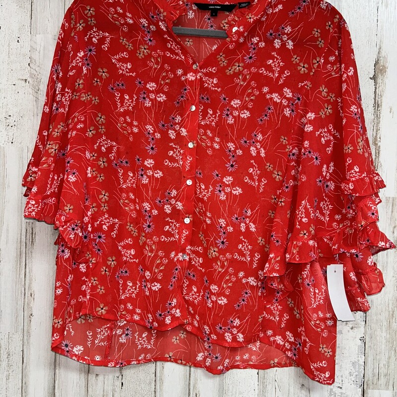 L Sheer Red Floral Top